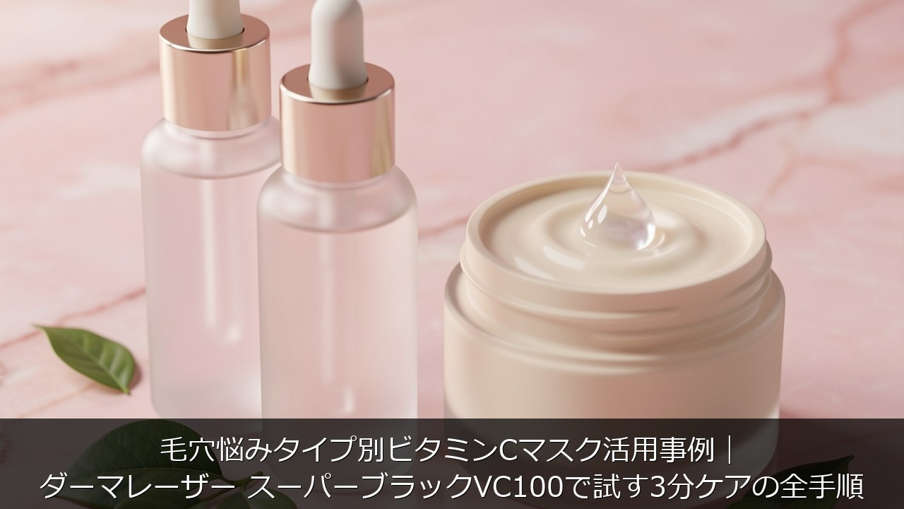 毛穴悩みタイプ別ビタミンCマスク活用事例｜ダーマレーザー スーパーブラックVC100で試す3分ケアの全手順のアイキャッチ画像