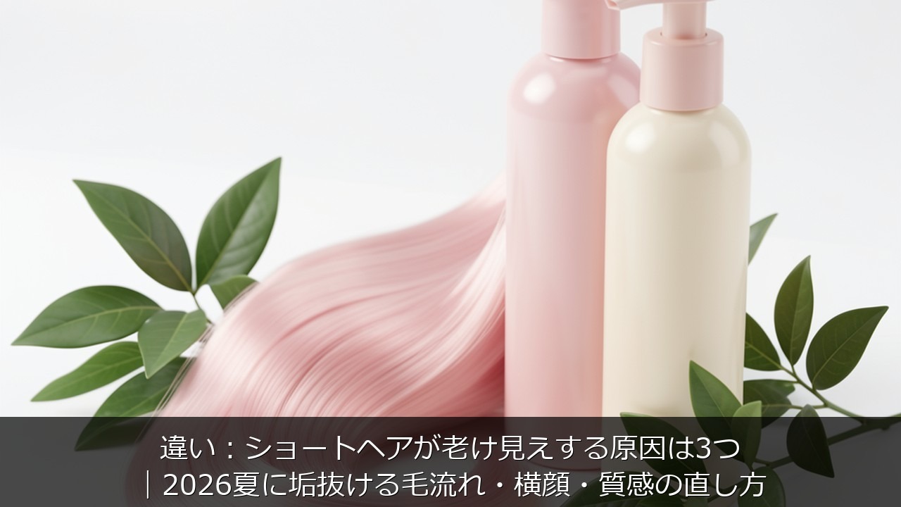 違い：ショートヘアが老け見えする原因は3つ｜2026夏に垢抜ける毛流れ・横顔・質感に関する記事のアイキャッチ画像 - 違い：ショートヘアが老け見えする原因は3つ｜2026夏に垢抜ける毛流れ・横顔・質感の直し方