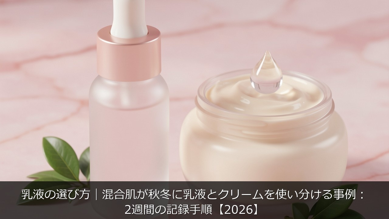 乳液に関する記事のアイキャッチ画像 - 乳液の選び方｜混合肌が秋冬に乳液とクリームを使い分ける事例：2週間の記録手順【2026】